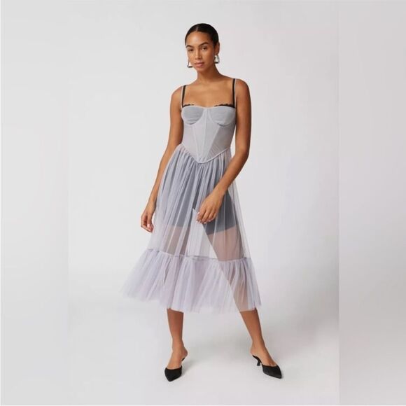 Urban Outfitters Dresses & Skirts - Urban Outfitters Dita Sheer Corset Midi Dress Sz M  Blue Gray Tulle Sleeveless